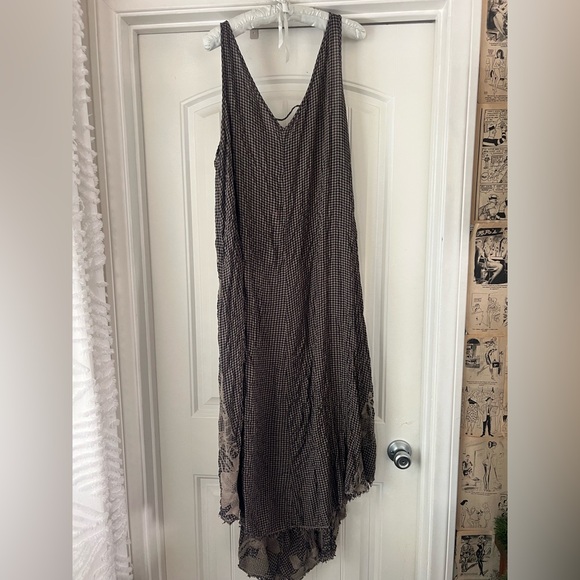 XCVI Gingham Asymmetrical Hem Maxi Dress W Embroidered Flowers XL - Picture 4 of 6